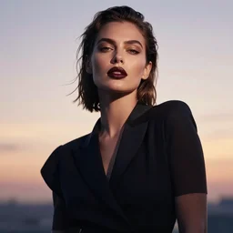photographic portrait of a stunningly beautiful high fashion alluring female in soft dreamy light at sunset, dark lips, contemporary fashion shoot, by edward robert hughes, x annie leibovitz and steve mccurry, david lazar, jimmy nelsson, breathtaking, 8 k resolution, extremely detailed, beautiful, establishing shot, artistic, hyperrealistic, beautiful face, octane render