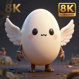 official portrait of the final boss of the epic paleo MMORPG, cute minimalistic mascot egg with wings, bump mapping, global illumination, incredibly detailed, D&D protagonist, octane render, 8k, art direction by Ernst Haeckel, trending on Artstation
