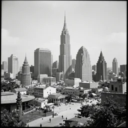 old photograph from a alien city, black and white