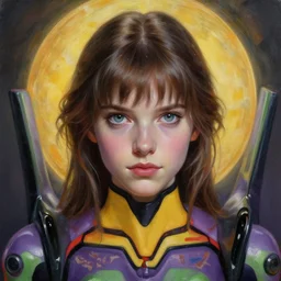 painting, young girl, beautiful face, gorgeous, face visible, halo, cinematic lighting, highly detailed eva suit, wallpaper, extremely detailed, sharp focus, by ilya kuvshinov, magali villeneuve, artgerm, jeremy lipkin and michael garmash and rob rey, intricate, beautiful, award winning, trending on artstation, pixiv