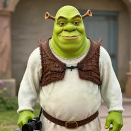 photo of Sam Hyde as Shrek, sigma male, rule of thirds, shot by sony alpha 1 mirrorless camera