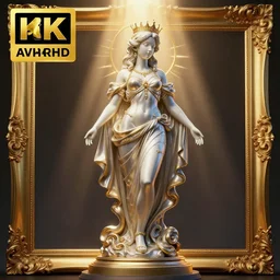 baroque vaporwave statue, trending on art station, 4k UHD, 8k, painting illustration, high detail, rendered in unreal engine, 3d render, god rays, volumetric lighting, award winning, photorealistic, golden frame