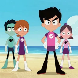 A still from the Teen Titans animated series beach episode (2003)