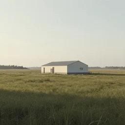 A serene landscape with a singular building in the style of Anato Finnstark.