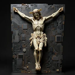 biomechanical symmetrical spinal ribbed surreal jesus christ detailed beautiful digital artsculpture by giger, motherboard chip circuit, beautiful detailed intricate insanely detailed octane render trending on artstation, 8 k artistic photography, photorealistic, chiaroscuro, raphael, caravaggio, beksinski, giger