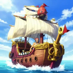sunny's pirate ship from one piece, cgsociety, fantasy art, 2 d game art, concept art, heavenly lighting, retrowave, behance hd, concept art by jesper ejsing, by rhads, makoto shinkai cyril rolando, madgwick