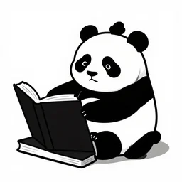 book illustration of a silly panda in a predicament, book illustration, monochromatic, white background, black and white image