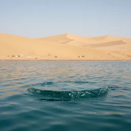 floating water with a desert background