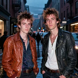night color flash portrait photography of punks on the lower east side by edward hopper, colorful!!, nighttime!, raining!