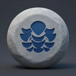 videogame asset, a gray round pebble with an icon of dark blue scales etched in the middle, unreal engine 5, videogame, artstation.