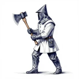 a Ballpoint pen art sketch of an executioner holding a big axe.
