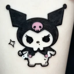 detailed tattoo stencil bold lines, cute adorable lovely skull kawai
