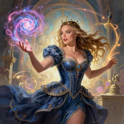 margot robbie as a beautiful magician casting colorful spells, fantasy art, in the style of JOHN STEPHENS, illustration, epic art, fantasy, intricate, elgant, amazing detail, digital painting, artstation, concept art, smooth, sharp focus