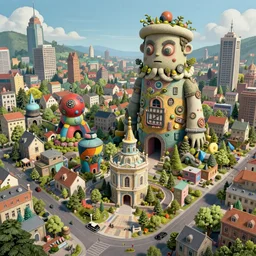 a weird town city places with a giant weird thingsimon stalenhag, highly detailed, digital art, realistic, trending on artstation, 4 k
