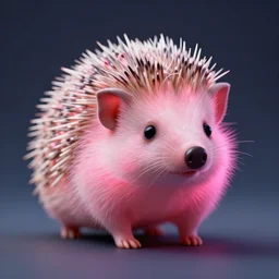 glowing pink hedgehog. studio photography, depth of field.