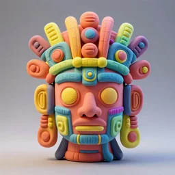 claymodel of a cyberpunk aztec futurism robot head, 8 k, symetrical, flourescent colors, halluzinogenic, multicolored, insanely integrate, black background, 3 d render,