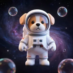 astronaut dog, bubbles, universe, nebula, artstation, 3 d render, front view