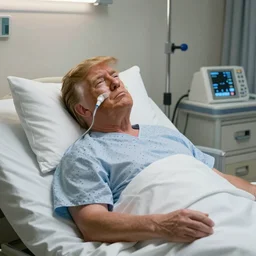 Donald trump hooked up to a ventilator in a hospital bed, 8k, highly detailed, award winning