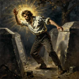 man escaping from his grave. painting by georges de la tour