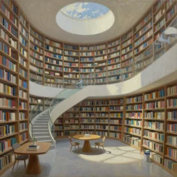 a modern library, oil painting, intricate, dreamy aesthetic, highly detailed, by alena aenami