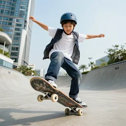 portrait of a boy skateboarding on the free universe