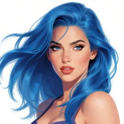 a stunning upper body portrait of a beautiful woman with blue hair blowing in the wind by marvel comics, digital art, trending on artstation