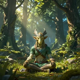minotaur meditating, breath of the wild, forest maze