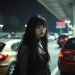 poor quality digital photo of a goth emo girl, tesco car park, 2 0 0 6