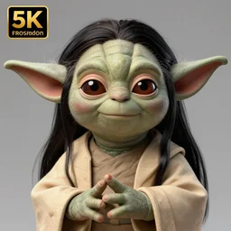 still of yoda when he was very young!!. long black hair. smooth skin. face looks like young albert einstein and stuart freeborn. less wrinkles. samourai. technicolor. 4 k