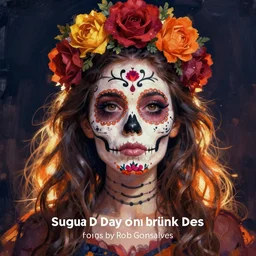Illustration of a sugar skull day of the dead girl, art by Rob Gonsalves