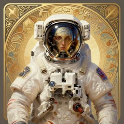 symmetry!! portrait of an astronaut with arabic motifs, horizon zero dawn machine, intricate, elegant, highly detailed, digital painting, artstation, concept art, smooth, sharp focus, illustration, art by artgerm and greg rutkowski and alphonse mucha, 8 k