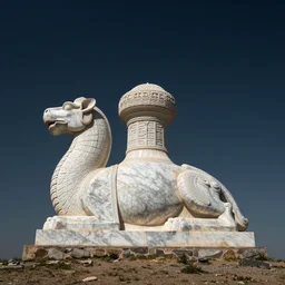 giant and intricate ancient statue of ouroboros, marble on top of a hill, professional photography, dramatic