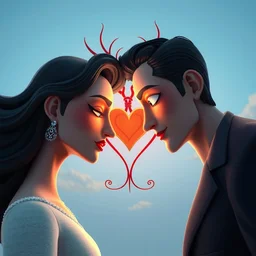 style of santiago calatrava and salvador dali, perfectly centered symmetrical balanced male and female portrait of man and woman in love sharing one heart. high coherence ; 3 d cartoon unreal engine pixar 8 k ultra hd