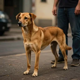 street dog, caramel, lean, brazil, cinematic lighting, by gaston bussiere, j. c. leyendecker, craig mullins