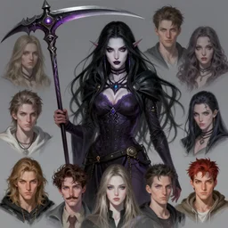 Character concept portrait art of a female Drow necromancer, scythe, pretty face, long dark hair, by Stanley Artgerm Lau, WLOP, Rossdraws, James Jean, Andrei Riabovitchev, Marc Simonetti, and Sakimichan, tranding on artstation