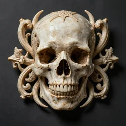 hyper realistic photography of intricate renaissance skull ornament made of bone cinematic, symmetric detailed, artstation, cgsociety