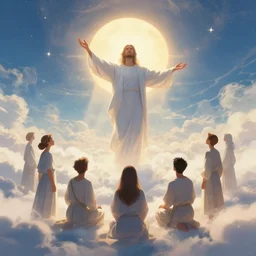 Meeting God in heaven, digital art, trending on art station