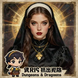 a retro movie poster of girl priestess in black dress, lipstick, eyeliner, gold necklace, fantasy, dungeons and dragons, an ultrafine detailed painting, detailed painting, chibi, boris valejo. octopath traveler