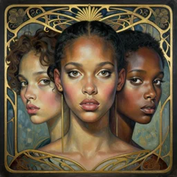 a streamline moderne, art nouveau, multi - ethnic and multi - racial portrait in the style of seb mckinnon, and in the style of donato giancola, and in the style of charles dulac. intelligent, expressive, very large eyes. symmetry, ultrasharp focus, dramatic lighting, photorealistic digital painting, intricate, elegant, highly detailed, symmetrical.