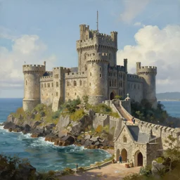 a castle by the sea, detailed painting, 4 k, hd, realistic, digital painting, artstation, by aarons slim, by paul bonner, by cordal isaac