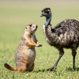 Prairie dog riding an Emus to battle