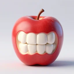 3 d render of an apple with teeth