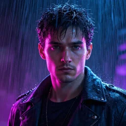 human portrait made out of neon rain, handsome, epic detail, rendered in octane, unreal engine