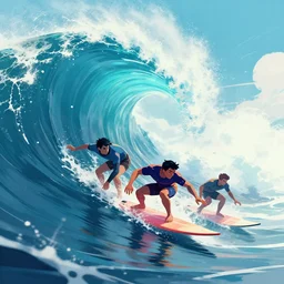 cyberpunk surfers on a big wave, artstation