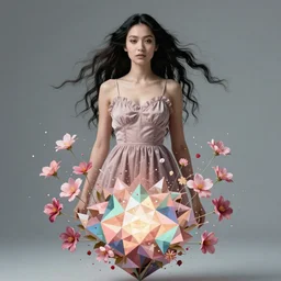 Succubus in sundress portrait, by artgerm, WLOP and Ross Tran, blossoming geometric explosion from below