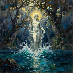 detailed art by master artist. inherent theme of, the oracle of waters, oil on canvas, artistic - powerful, artistic - natural, artistic - expressive'
