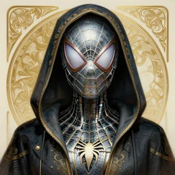 portrait of spiderwoman as a robot, cyberpunk machine, machine face, robed, upper half portrait, decorated, intricate intense elegant highly detailed digital painting artstation concept art smooth sharp focus illustration, art by artgerm and greg rutkowski alphonse mucha 8 k