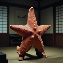 an starfish - like kaiju creature in a korean traditional interior room, 1 9 5 0 s film noir, thriller, 3 5 mm film, cinematic, dramatic, kaiju - eiga by orson welles and ishiro honda