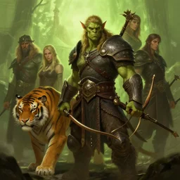 epic professional digital art of male orc tiger archer, chartreuse ambient light, painted, heroic, gothic, mythic, detailed, intricate, leesha hannigan, wayne haag, reyna rochin, ignacio fernandez rios, best on artstation, cgsociety, epic, stunning, gorgeous, much wow, cinematic