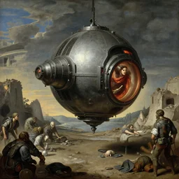 teleportation machine in a post - apocalyptic world, with survivors using it to escape the ruins of civilization by sofonisba anguissola